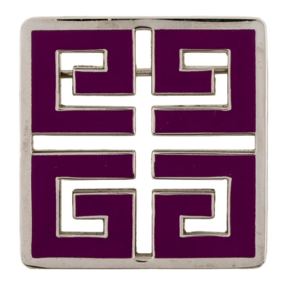 NWT Givenchy Logo Brooch Pin Modernist Silver Tone Purple Enamel Vintage 90s